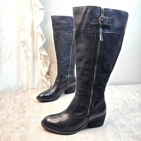 Born Knee High Boots Sz 9 Wide Calf Black Leather Equestrian Western Riding Tall - Picture 1 of 13